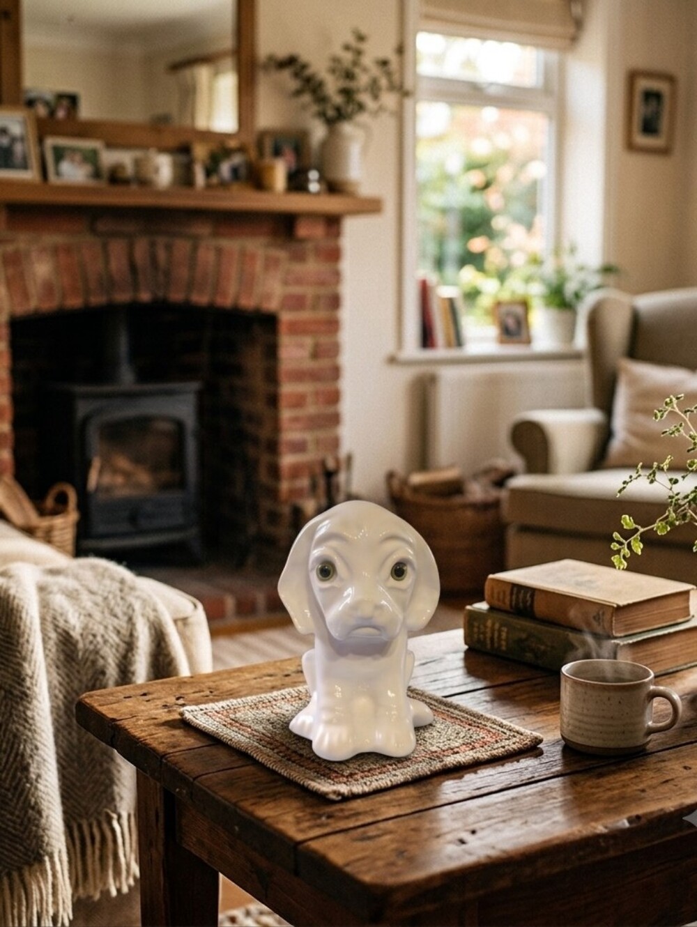 RARE Vtg Canadiana Pottery "The Collectables" White Dog Figurine Glass Eyes 303